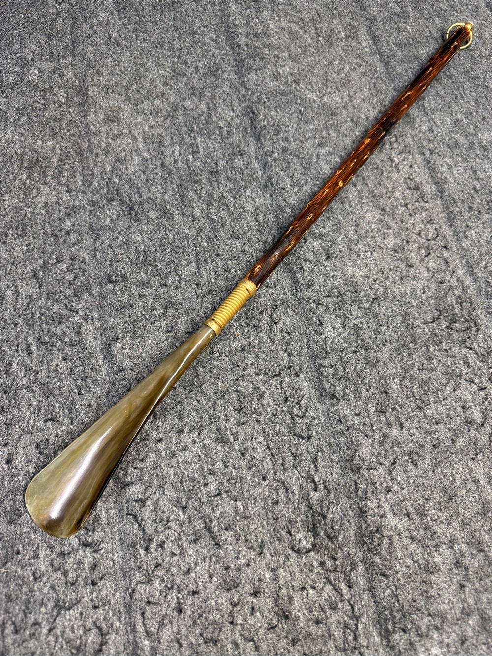 Source Unknown Brown Wood and Rattan Long Shoe Horn